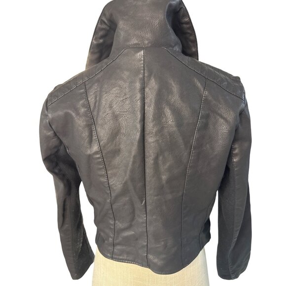 Baccini Womens Black Faux Leather Jacket W/ Faux Shearling Collar Zip Pockets M - Picture 2 of 14